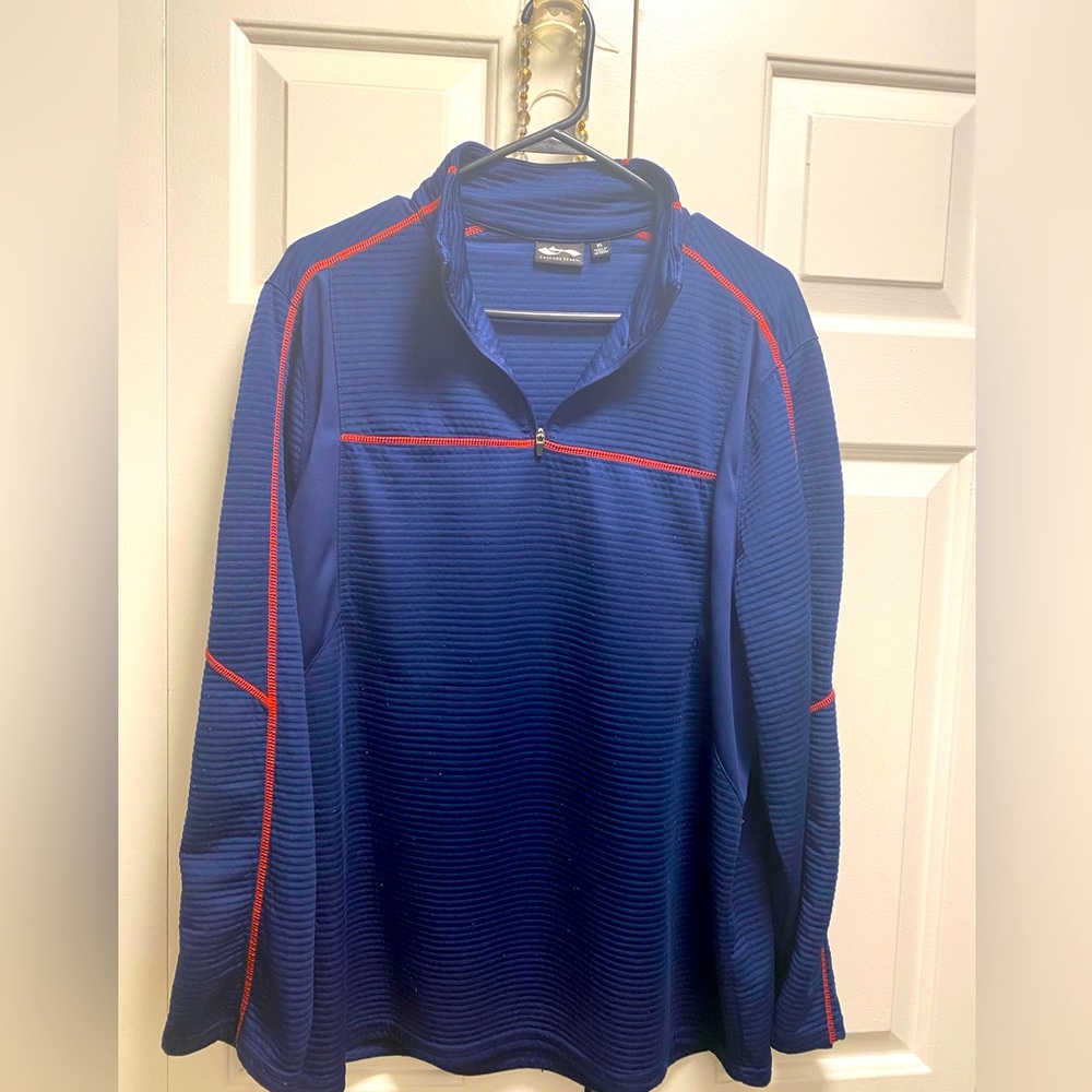 Cascade Sport Men’s Blue Red Fleece Zip Front Running Sweatshirt Size XL